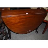 A 19TH CENTURY MAHOGANY DROP-LEAF OVAL DINING TABLE OF SMALL PROPORTIONS RAISED ON FOUR TAPERED