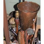 BOX - ASSORTED WOODEN WARE, COPPER WARE AND BRASS WARE