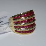 A 14CT GOLD OVERLAY STERLING SILVER BURMESE RUBY AND WHITE SAPPHIRE COCKTAIL RING, TOTAL GEMSTONE