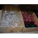 TWO BOXES OF ASSORTED CLEAR AND COLOURED GLASSWARE