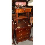 GROUP OF FURNITURE TO INCLUDE REPRODUCTION THREE-DRAWER CHEST, MAHOGANY SIDE TABLE WITH SINGLE