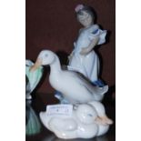 THREE CERAMIC FIGURES TO INCLUDE A ROYAL COPENHAGEN FIGURE OF TWO GEESE, A DANISH FIGURE OF A SINGLE