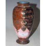A LATE 19TH / EARLY 20TH CENTURY JAPANESE PINK GROUND CLOISONNE VASE