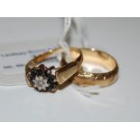 A 9CT GOLD RING TOGETHER WITH A 9CT GOLD SAPPHIRE AND DIAMOND CHIP CLUSTER RING, GROSS WEIGHT 6.6