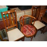 GROUP OF FURNITURE TO INCLUDE AN EDWARDIAN STYLE INLAID CIRCULAR CHAIR WITH TURNED SPINDLE-BACK,