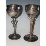 TWO ELECTROPLATED ART NOUVEAU SWIMMING TROPHIES, ONE DATED 1904, THE OTHER 1905, INSCRIBED TO 'F. B.