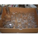 BOX OF ASSORTED 19TH CENTURY AND LATER GLASSWARE, TO INCLUDE ASSORTED THISTLE-SHAPED LIQUEUR