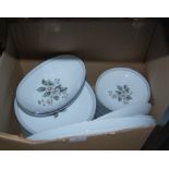 TWO BOXES OF "RC JAPAN" WHITE, PURPLE AND GREEN FLORAL DECORATED TABLEWARE