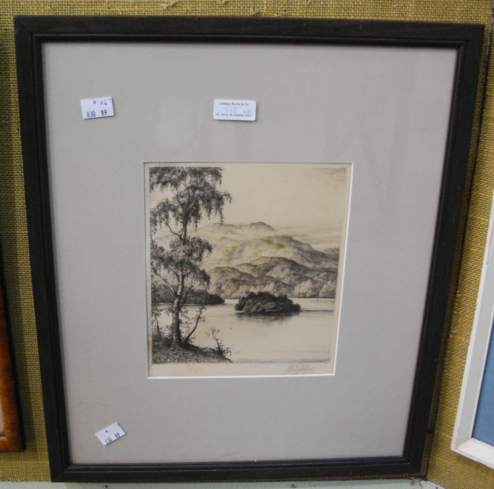 GROUP OF SIX PICTURES TO INCLUDE TWO ETCHINGS OF LOCH KATRINE AND LOCH LUBNAIG BY JOHN FULLWOOD, - Bild 3 aus 6