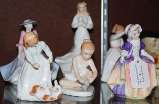 FIVE ROYAL DOULTON FIGURES TO INCLUDE "DINKY DO" HN1678, "BALLET SHOES" HN3434, "LETS PLAY"