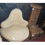A VICTORIAN MAHOGANY SLIPPER CHAIR AND ANOTHER VICTORIAN UPHOLSTERED OVAL-SHAPED CHAIR