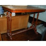 A VICTORIAN MAHOGANY RECTANGULAR SIDE TABLE ON SPIRAL CARVED SUPPORTS