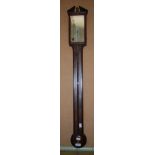 A MAHOGANY AND BOXWOOD LINED STICK BAROMETER, B. RONKETTI, MANCHESTER