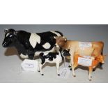 GROUP OF BESWICK ANIMALS TO INCLUDE A FRIESIAN BULL "CH CODDINGTON HILT BAR", A JERSEY COW, AND