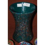 A STRATHEARN GLASS GREEN GROUND VASE WITH MOTTLED WHITE, ORANGE AND BLUE DECORATION