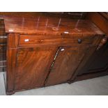 A 19TH CENTURY MAHOGANY CHIFFONIER OF NARROW PROPORTIONS, THE RECTANGULAR TOP WITH SINGLE FRIEZE