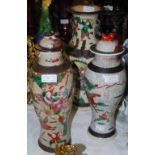 A CHINESE PORCELAIN FAMILLE ROSE WARRIOR VASE, TOGETHER WITH TWO CHINESE PORCELAIN CRACKLE GLAZED