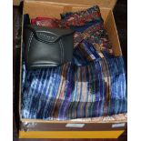 A BOX OF ASSORTED SILK SCARVES, AND A PAIR OF NIKON TRAVEL LIGHT BINOCULARS