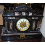 A VICTORIAN POLISHED SLATE AND MARBLE MANTLE CLOCK WITH ARABIC NUMERAL DIAL, PRESENTATION