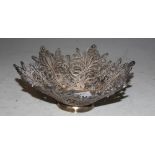 A WHITE METAL FILIGREE WORK CONICAL-SHAPED BOWL