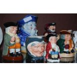 A COLLECTION OF SEVEN ASSORTED CHARACTER AND TOBY JUGS TO INCLUDE TWO ROYAL DOULTON CHARACTER