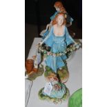 THREE CAPODIMONTE FIGURE GROUPS AND A COMPOSITE FIGURE OF KITTEN WITH FLOWER POTS