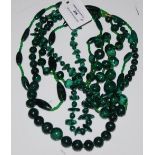 FOUR ASSORTED MALACHITE NECKLACES