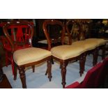 A SET OF FOUR REPRODUCTION MAHOGANY BALLOON-BACK DINING CHAIRS WITH MUSTARD YELLOW COLOURED