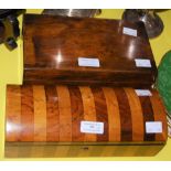 A MAHOGANY COUNTER BOX AND A WALNUT DOME-TOP RECTANGULAR BOX