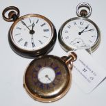 THREE ASSORTED POCKET WATCHES TO INCLUDE A YELLOW METAL HALF-HUNTER POCKET WATCH BY "ELGIN" WITH