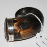 A 19TH CENTURY WHITE METAL MOUNTED HORN SNUFF MULL