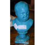 A LATE 19TH CENTURY TURQUOISE BLUE GLAZED POTTERY BUST OF A CHILD