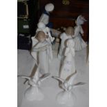 COLLECTION OF CERAMIC FIGURES TO INCLUDE BOY AND GIRL ON SEESAW BY LLADRO, GIRL PLUCKING A VIOLIN BY