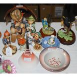 A COLLECTION OF CERAMICS TO INCLUDE ASSORTED GOEBEL FIGURES, TWO WEDGWOOD BLUE GROUND JASPERWARE