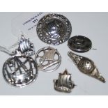 COLLECTION OF SEVEN SILVER AND WHITE METAL CELTIC STYLE BROOCHES, SOME IN THE MANNER OF ALEXANDER