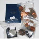 COLLECTION OF ASSORTED VINTAGE COINAGE, CROWNS, AND "BRITAINS FIRST DECIMAL COIN" FIVE COIN