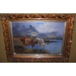 TOM SEYMOUR (1844-1904) HIGHLAND LOCH SCENE WITH CATTLE WATERING, OIL ON CANVAS, SIGNED LOWER RIGHT,