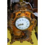 A LATE 19TH/ EARLY 20TH CENTURY ROCOCO STYLE MANTLE CLOCK IN VERNIS MARTIN STYLE CASE