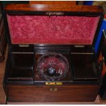 A 19TH CENTURY ROSEWOOD TEA CADDY, THE INTERIOR CENTRED WITH A CUT-GLASS MIXING BOWL FLANKED BY