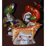 FIVE ASSORTED ROYAL CROWN DERBY ANIMAL FIGURES TO INCLUDE CHEETAH, CHAMELEON, LORIKEET, FAWN, AND