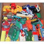 BOX OF ASSORTED VINTAGE TOY CARS AND TRUCKS TO INCLUDE EXAMPLES BY "SPOT ON"