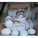 A BOX OF ASSORTED CERAMICS TO INCLUDE A RECTANGULAR BUTTER DISH AND COVER