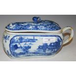 A CHINESE PORCELAIN BLUE AND WHITE BOURDALOUE AND COVER, QING DYNASTY