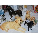 A BESWICK MODEL OF A PONY, A BESWICK MODEL OF A BLACK LABRADOR, AND FOUR ASSORTED BORDER FINE ART