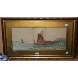 TOM SEYMORE, COASTAL SCENE WITH FISHING BOATS AT THE HARBOUR WALL, AND ANOTHER BEACH SCENE WITH