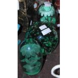 THREE ASSORTED GREEN GLASS DUMP PAPERWEIGHT/ DOOR STOPS