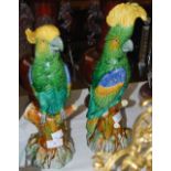 A PAIR OF MINTONS MAJOLICA POTTERY PARROTS, IMPRESSED MARKS, NUMBERS 1847 AND 1846