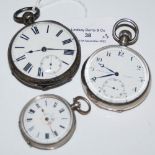 A BIRMINGHAM SILVER CASED OPEN-FACED POCKET WATCH, "WALTHAM, MASS", TOGETHER WITH A BIRMINGHAM