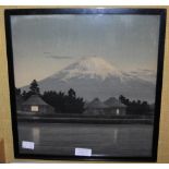 A PAIR OF LATE 19TH/ EARLY 20TH CENTURY JAPANESE PRINTED TEXTILE PICTURES DEPICTING MOUNT FUJI AND