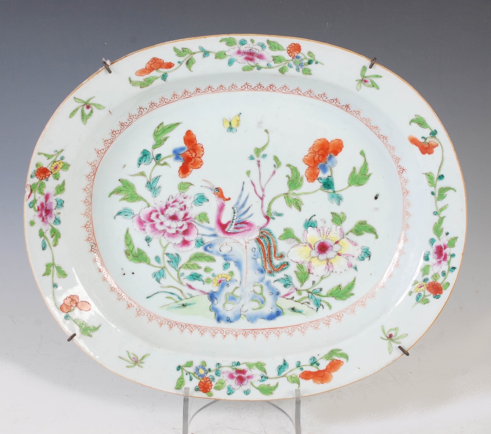 A pair of Chinese porcelain famille rose oval shaped dishes, Qing Dynasty, decorated with peonies - Image 2 of 6